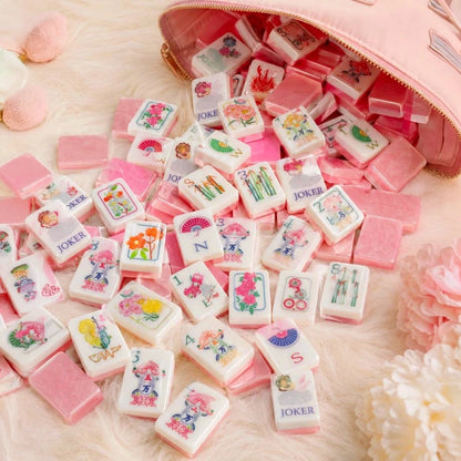 NEW 160-Piece Luxury Mahjong Tile Set, Glossy Shell Back Mahjong Tiles, Pink Floral Mahjong Set