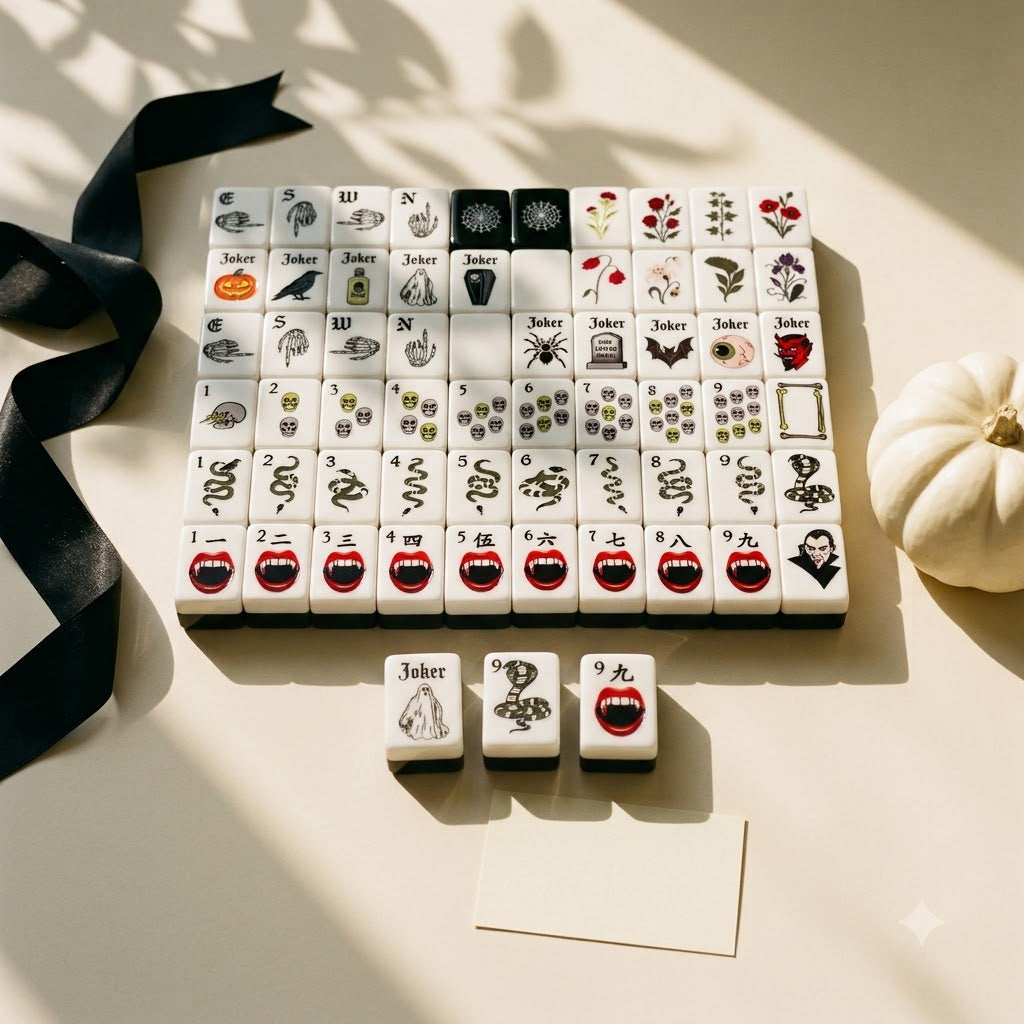 The set presented as a gift with a black silk ribbon and a blank card