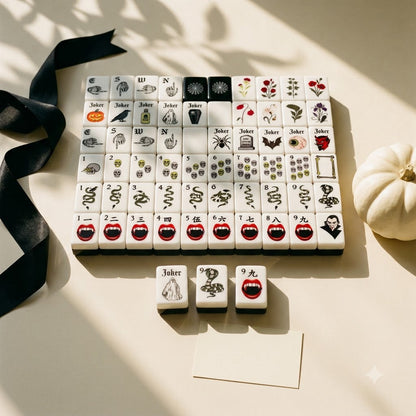The set presented as a gift with a black silk ribbon and a blank card