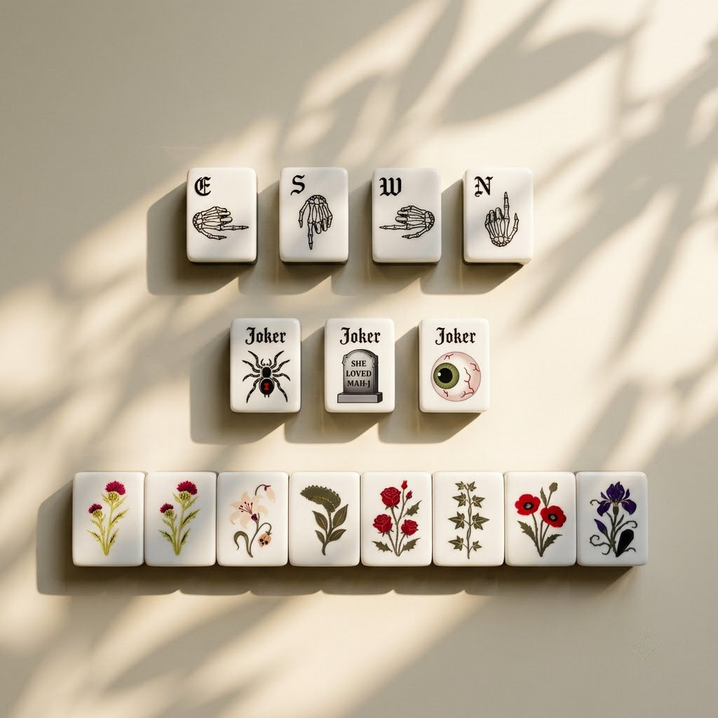 Skeleton-hand wind tiles, dragon tiles and the eight botanical flower tiles