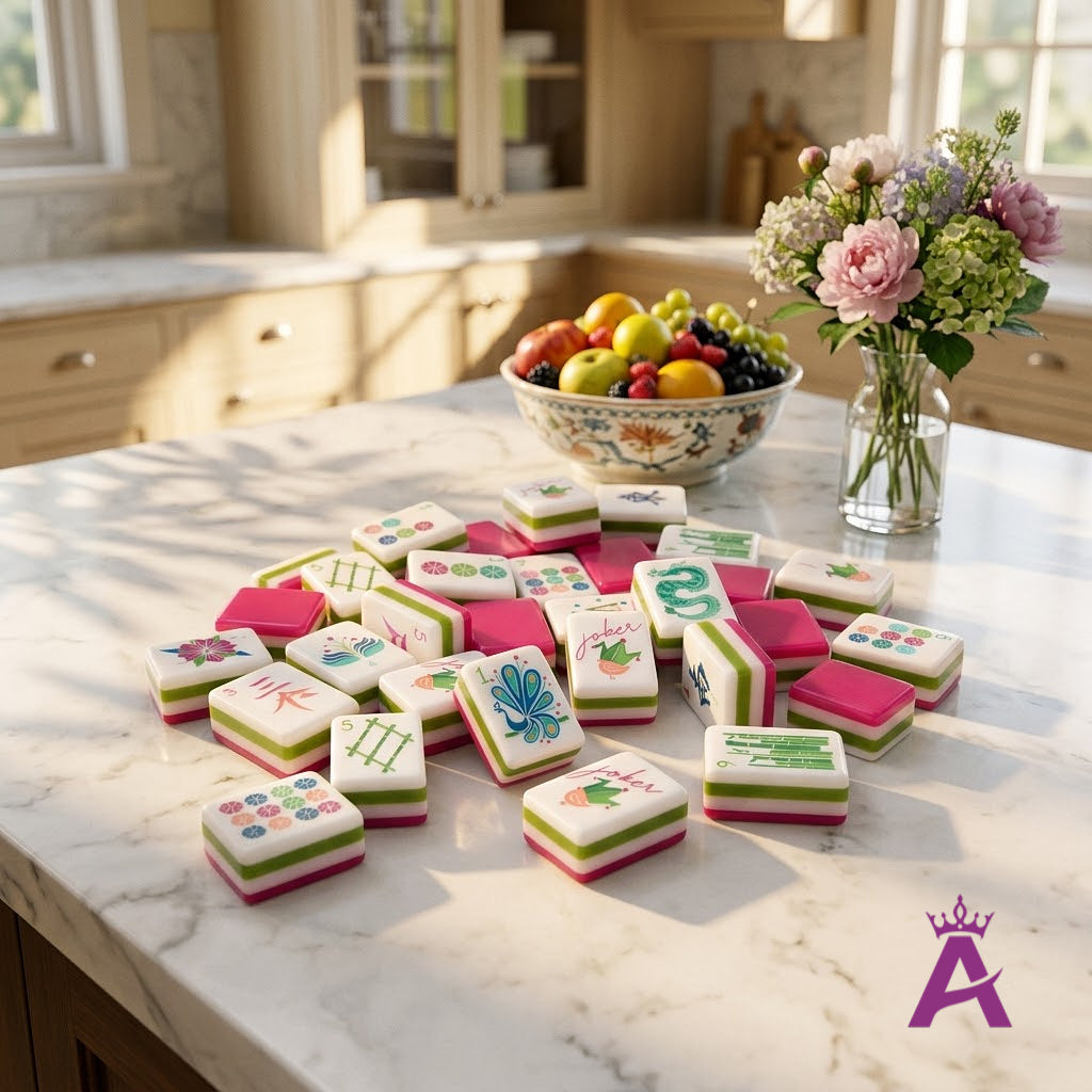Sorbet mahjong tiles on a bright kitchen island