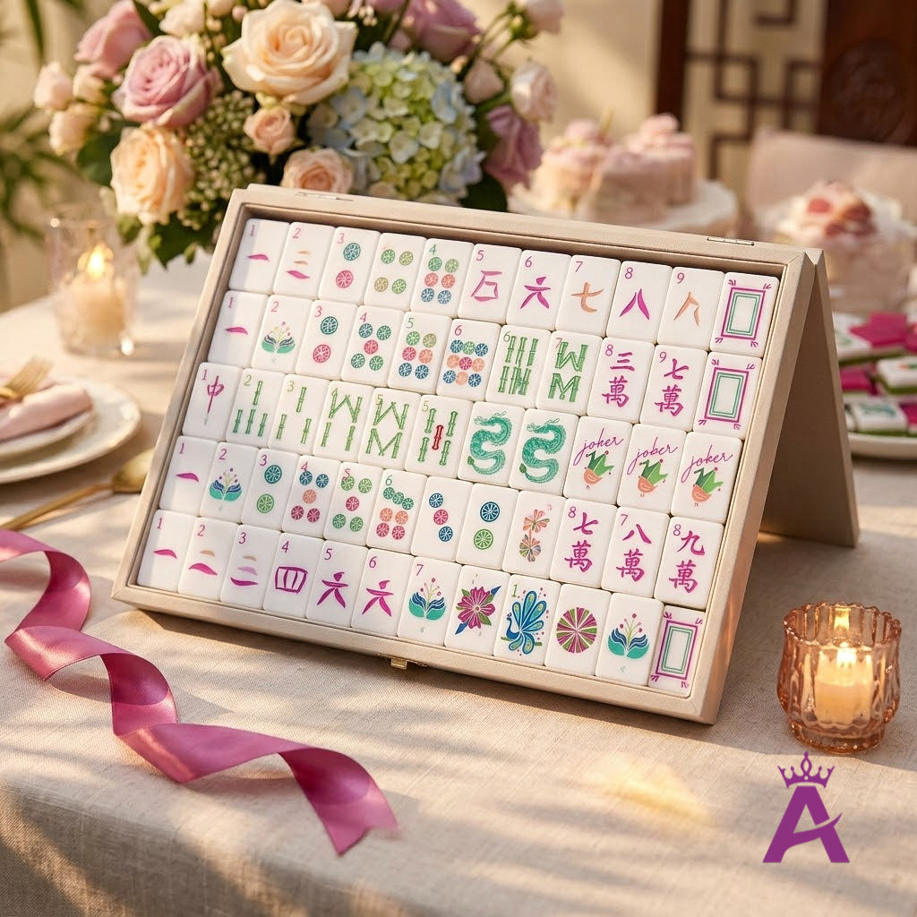 Sorbet mahjong set in a gift case with ribbon