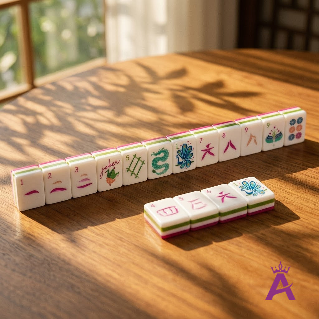 Sorbet mahjong tiles in a ready-to-play rack line