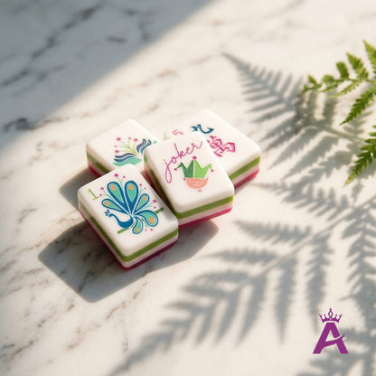 Macro close-up of engraved sorbet mahjong tiles