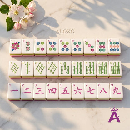 Sorbet mahjong dot, bamboo and character suits in rows
