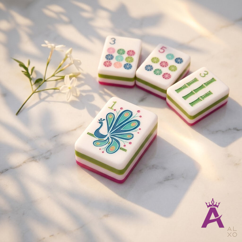 Bright sorbet mahjong tiles with the peacock tile
