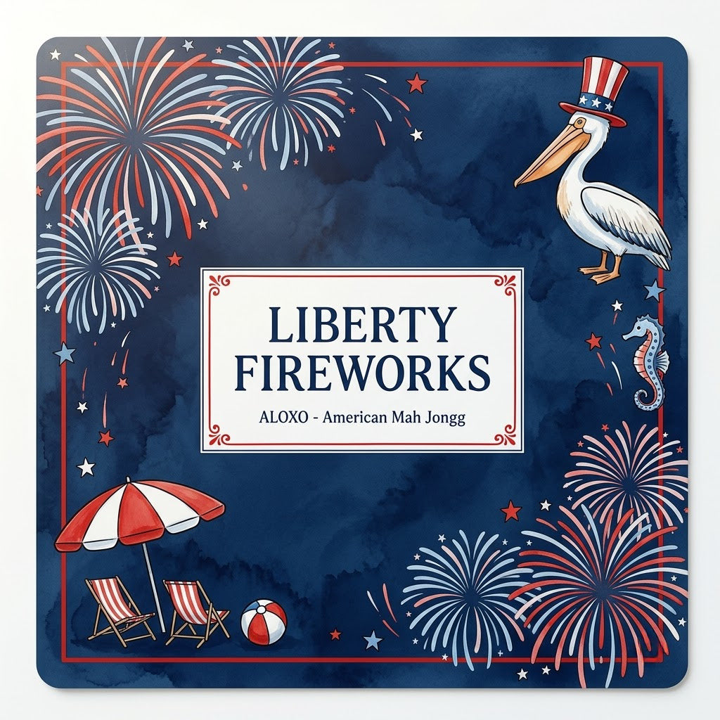 Starlit Liberty Fireworks mahjong mat, full printed artwork seen from above
