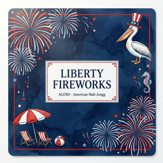 Starlit Liberty Fireworks mahjong mat, full printed artwork seen from above