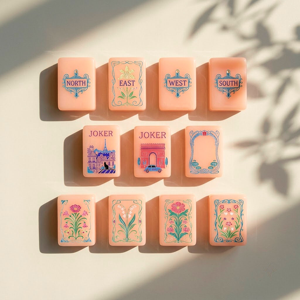 Art Nouveau wind tiles with Jokers and botanical flower tiles below