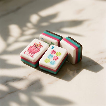 Macro of engraved hand-filled Stripe and Tortoise mahjong tiles