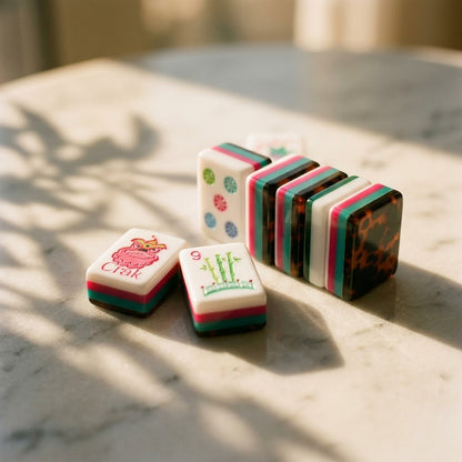 Stripe and Tortoise mahjong tiles on edge showing even thickness