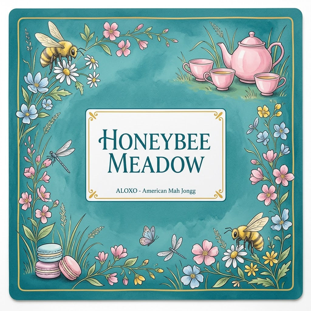 Teatime Honeybee Meadow mahjong mat, full printed artwork seen from above