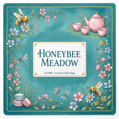 Teatime Honeybee Meadow mahjong mat, full printed artwork seen from above