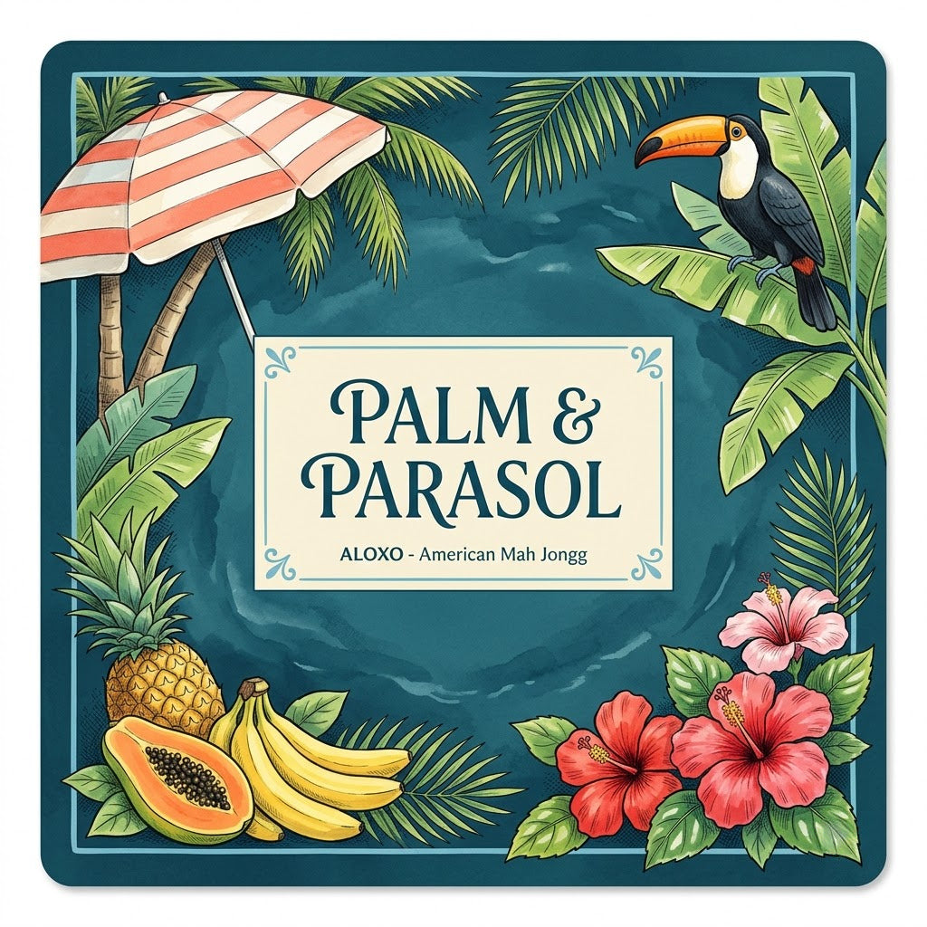 Tropical Palm & Parasol mahjong mat, full printed artwork seen from above