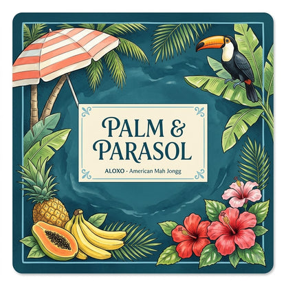 Tropical Palm & Parasol mahjong mat, full printed artwork seen from above