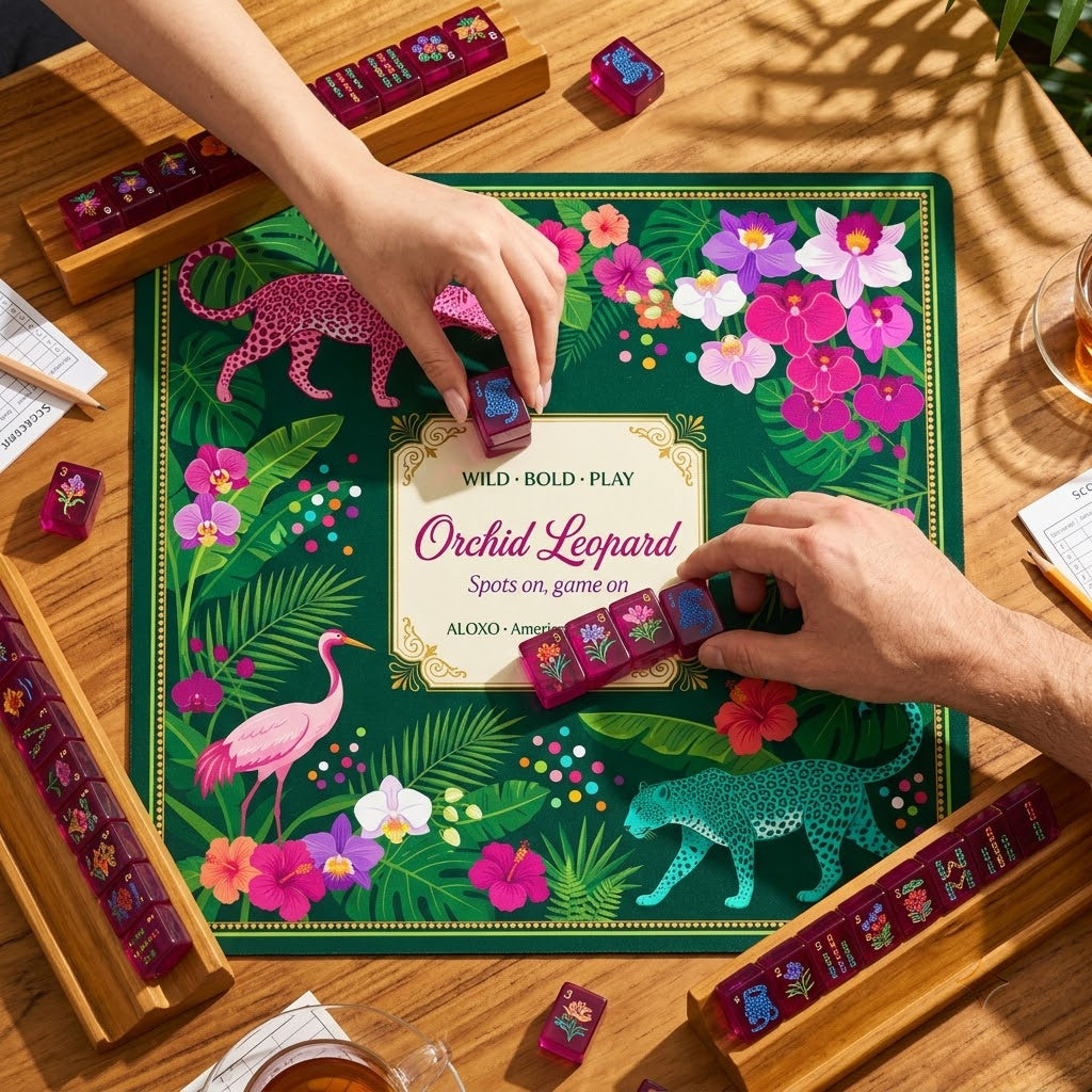Wild Orchid Leopard Mahjong Mat — Roll-Up